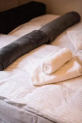two rolled up towels sitting on top of a bed at Tontic Lux Milmari in Kopaonik
