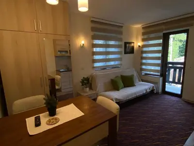 a living room with a couch and a table at Apartman Zvončica 29 in Kopaonik