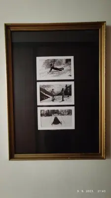 a framed picture of photographs on a wall at BeoKop Apartment in Brzeće