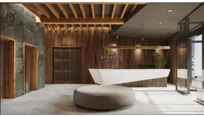 a lobby with a white tub in the middle of a room at WOODSIDE - Luxury Apartment & SPA in Kopaonik