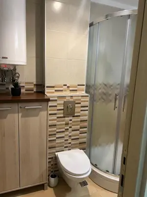 a bathroom with a toilet and a shower at Vila Zvončica Apartman Z12 in Kopaonik