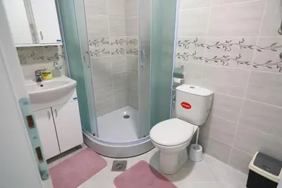 a bathroom with a toilet and a shower and a sink at SokoPan in Soko Banja