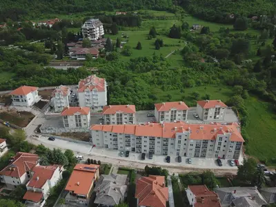 an aerial view of a large building with red roofs at SokoPan in Soko Banja