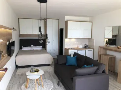 a living room with a couch and a bed at Cozy Mountain View Apartment in Kopaonik