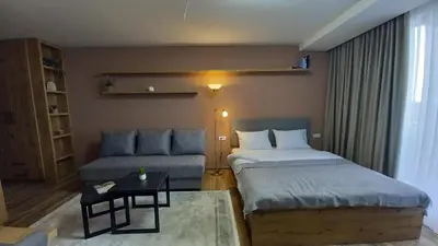 a small bedroom with a bed and a couch at Apartman MK Kopaonik in Kopaonik
