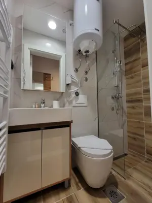 a bathroom with a toilet and a shower at Three Pearls in Kopaonik