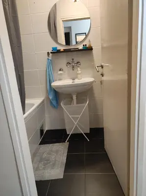 a bathroom with a sink and a mirror at Dora apartment in Niš