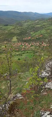 a view of a green field with houses in the distance at Vila Budimir in Pirot