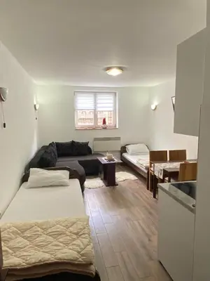 a living room with two beds and a couch at Bele Staze 3a Kopaonik, Brzece in Kopaonik