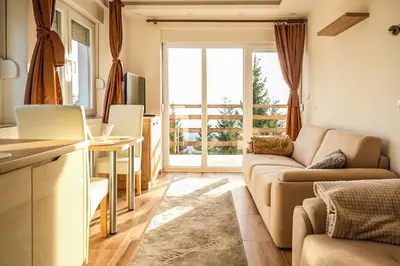 a living room with a couch and a table at Vila Kruna Sunčani Breg in Kopaonik