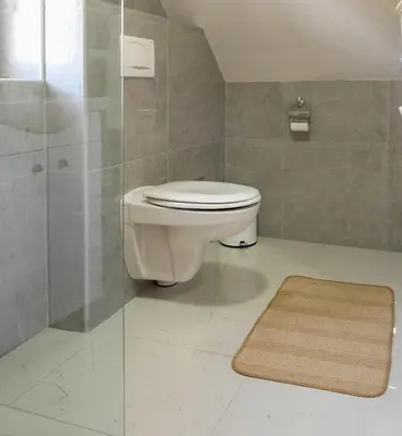 a bathroom with a toilet and a glass shower at Vila Kruna Sunčani Breg in Kopaonik