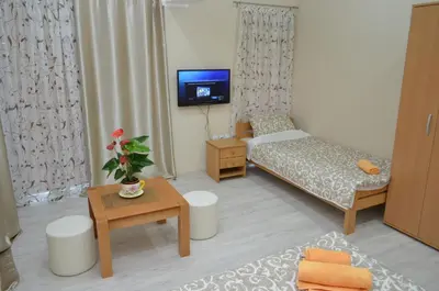 a small living room with a bed and a tv at Guest House Konak Iris in Predejane