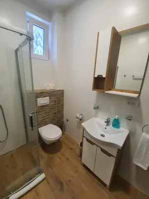 a bathroom with a toilet and a sink and a shower at MASSIV Kopaonik centar lux apartmani in Kopaonik