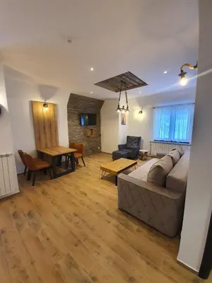 a living room with a couch and a table at MASSIV Kopaonik centar lux apartmani in Kopaonik