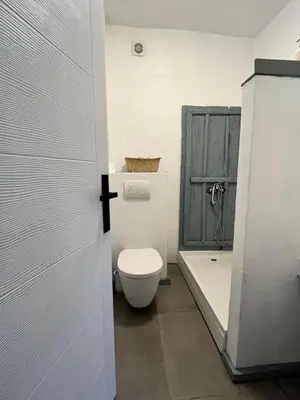 a bathroom with a toilet and a bath tub at Sentina kuća in Vrtovac
