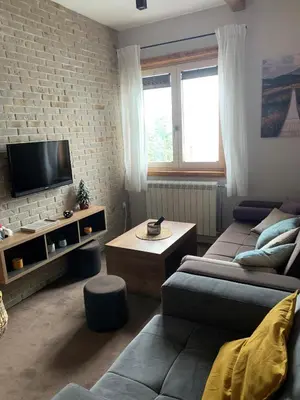 a living room with a couch and a tv at Apartment Župa 111 - Župa, Kopaonik in Kopaonik