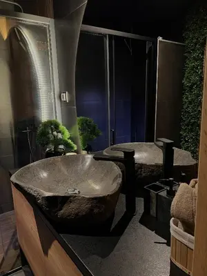 a bathroom with a large stone sink in a room at Beta Lux in Zaječar