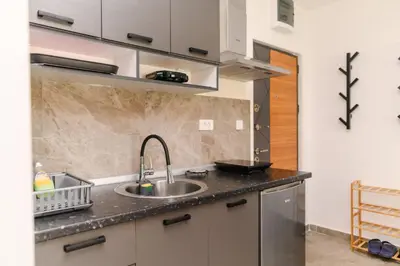 a kitchen with a sink and a counter top at Apartmani Djukic in Soko Banja