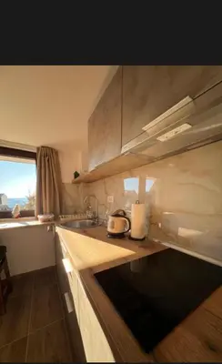 a kitchen with a sink and a counter top at Apartments SKY Kopaonik in Kopaonik