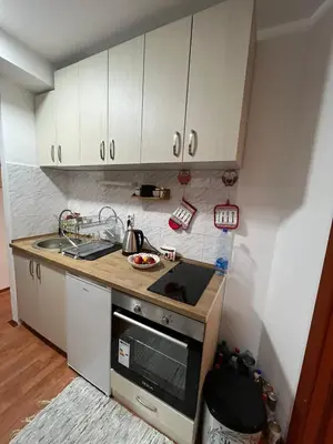 a small kitchen with a sink and a stove at Apartman Cogan - 100m from Gondola - Brzece in Kopaonik