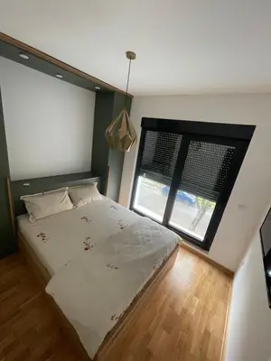 a bedroom with a large bed and a window at Apartment in Vila dr Milovan in Vrnjačka Banja