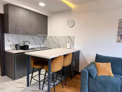 a kitchen with a table and chairs in a room at Glecer A07 in Kopaonik