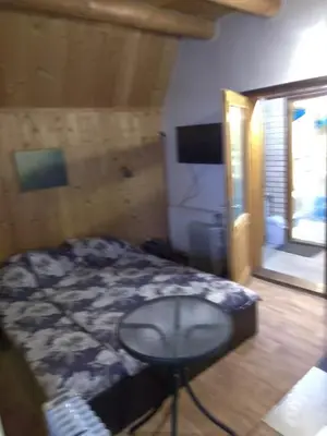 a bedroom with a bed and a desk in it at KopanikSkiRooms15E in Kopaonik