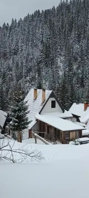 a house covered in snow in front of a mountain at KopanikSkiRooms15E in Kopaonik