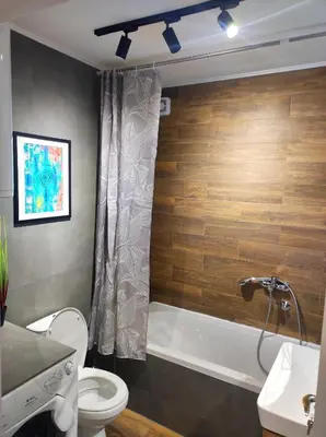 a bathroom with a toilet and a bath tub at Riverside LUX Apartment in Pirot