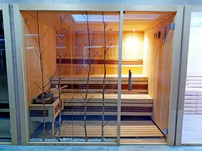 a sauna with a tree inside of it at Golden Sky N Lux 57 Milmari Resort & Spa in Kopaonik