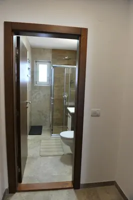 a bathroom with a shower and a toilet and a sink at Ramondia, Kopaonik in Kopaonik
