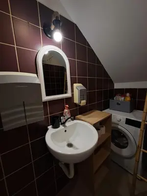 a bathroom with a sink and a mirror and a toilet at Sofi II in Niš