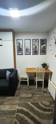 a living room with a table and a couch at Marinkovic 2 stan na dan in Vranje
