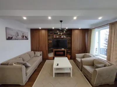 a living room with two couches and a tv at Apartment Panorama 3 in Kopaonik