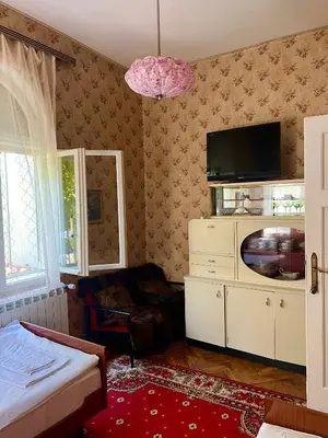 a bedroom with a tv on a dresser at Apartment Milinkovic in Niška Banja