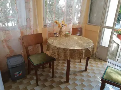 a table and chairs in a room with a table and windows at Apartment Milinkovic in Niška Banja