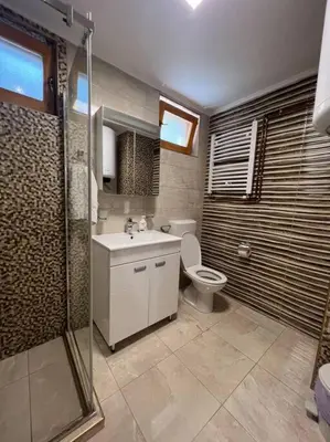 a bathroom with a toilet and a sink and a shower at Apartment Milinković 2 in Kovanluk