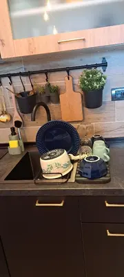 a kitchen counter with a sink and plates on it at TopView Milmari N87 in Kopaonik