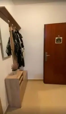 a room with a wooden door and a wall at Jolly Kop PetkoSKI Apartman in Kopaonik
