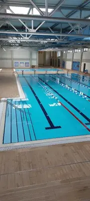 a large swimming pool in a large building at Boho style in Jagodina
