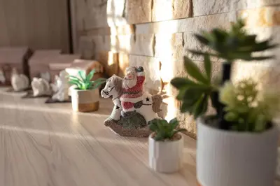 a table with potted plants and a figurine on it at Ibis Lux Milmari Apartman N51 Kopaonik Panorama Spa in Kopaonik