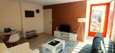 a living room with a couch and a tv at Apartmani Vujanac in Kopaonik