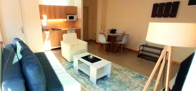 a living room with a couch and a table at Apartmani Vujanac in Kopaonik