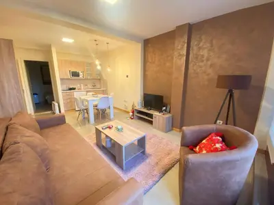 a living room with a couch and a table at Apartmani Vujanac in Kopaonik