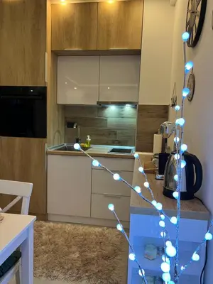 a kitchen with a christmas tree in a kitchen at Milmari N lux Sena in Kopaonik