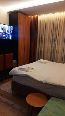 a bedroom with a large bed and a tv at Kopaonik-Residence Hill Repnica A71 in Cajetina