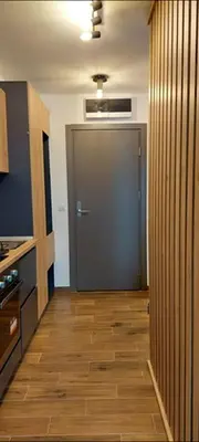 a hallway with a door in a room with wooden floors at Apartman Jovanovic,Kopaonik in Kopaonik