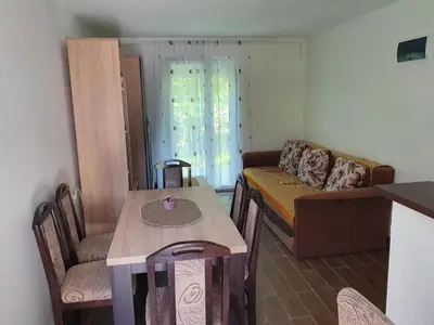 a living room with a table and a couch at Smeštaj Miki 2 in Soko Banja