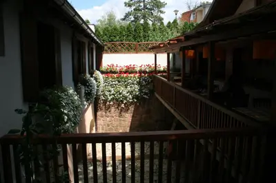 a balcony of a house with a fence and flowers at B&B Galerija Two Rooms in Paraćin