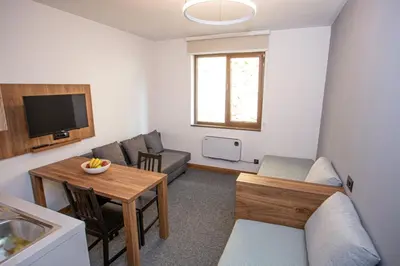 a living room with a couch and a table at Studio Joanna Vila Bela Reka in Brzeće